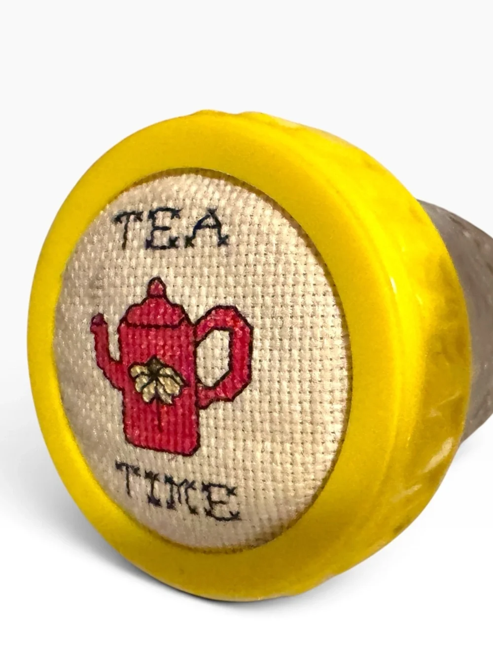 Ball Quilted Crystal Glass Jar Pincushion Lid Tea Time Cross Stitch Sew Storage